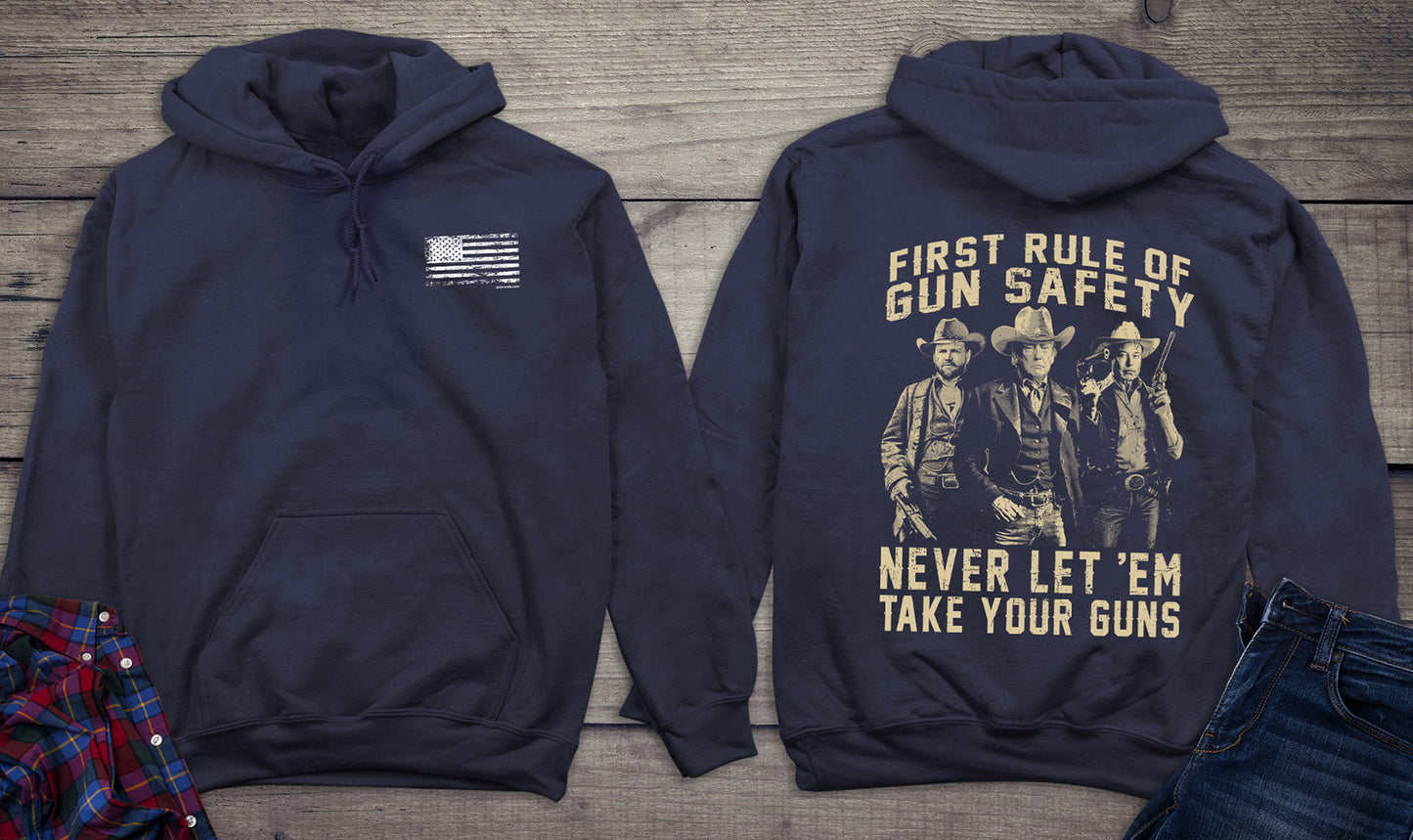 First Rule Of Gun Safety Trump With Crest Hoodie