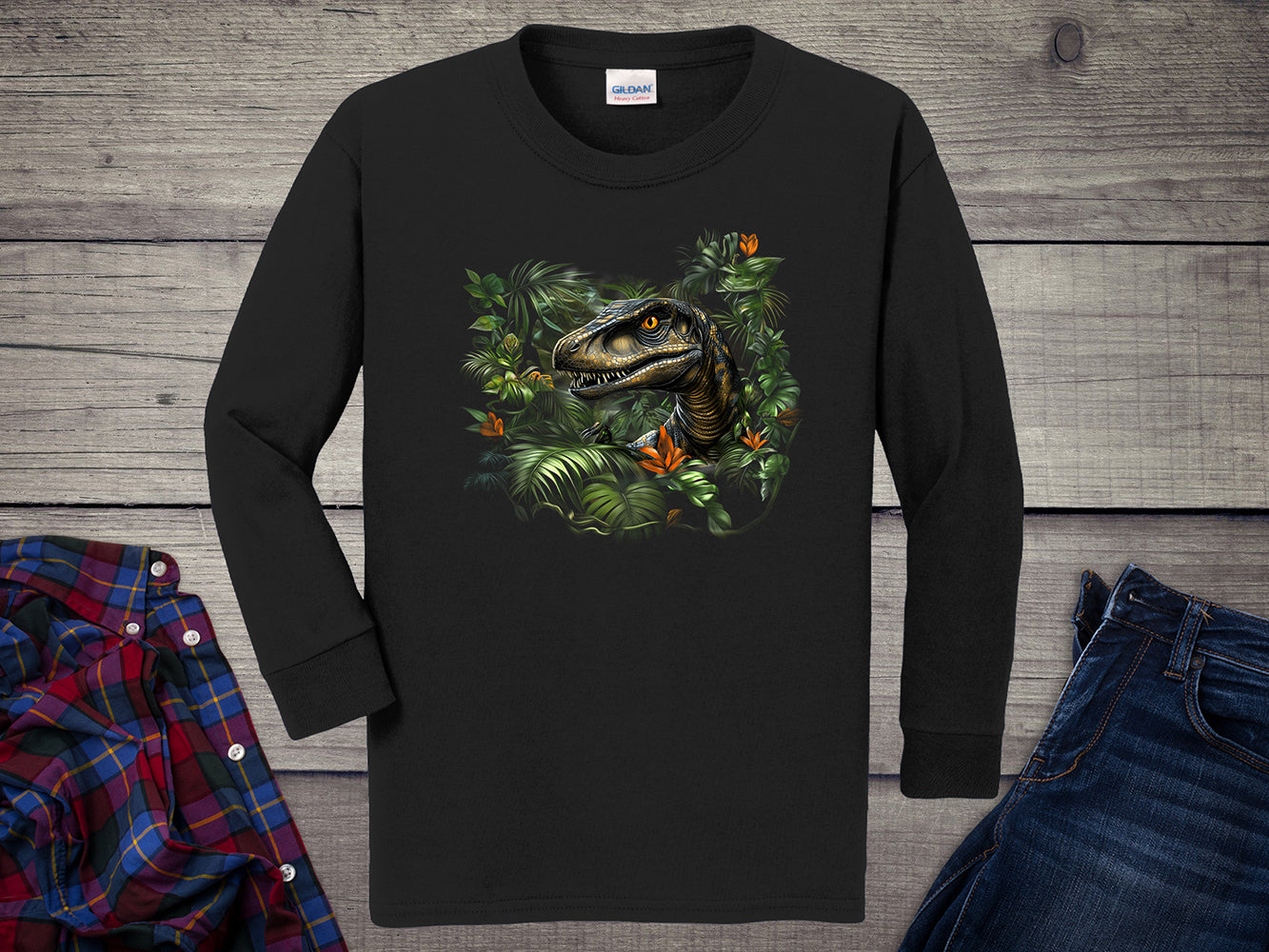 Velociraptor Jungle Youth Long Sleeve Tee