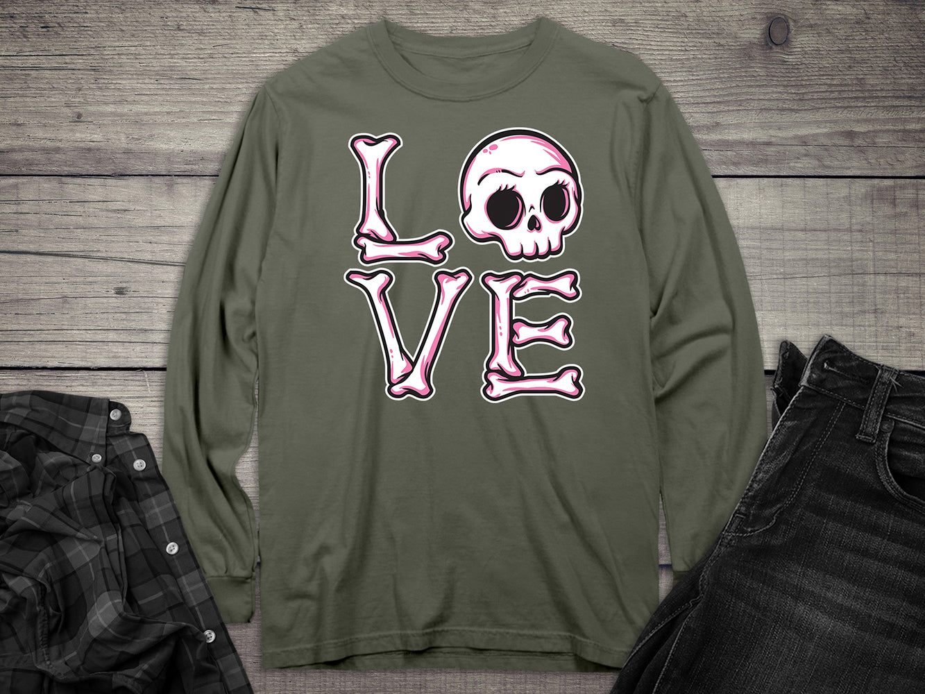 Love Text Skull Long Sleeve Tee