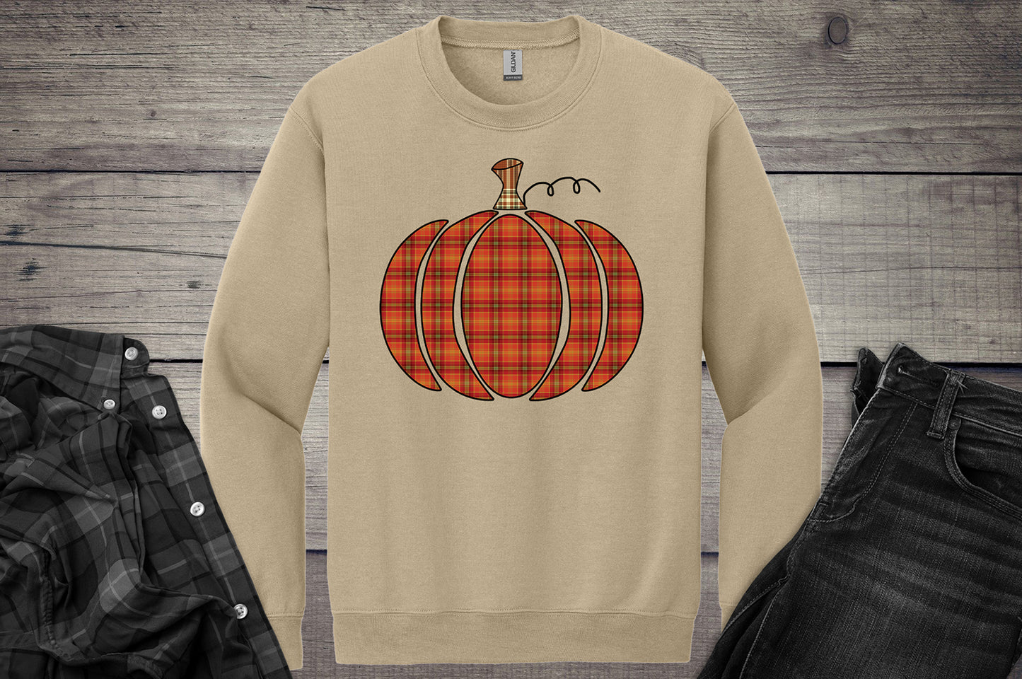 Plaid Pumpkin Orange Crewneck Sweatshirt