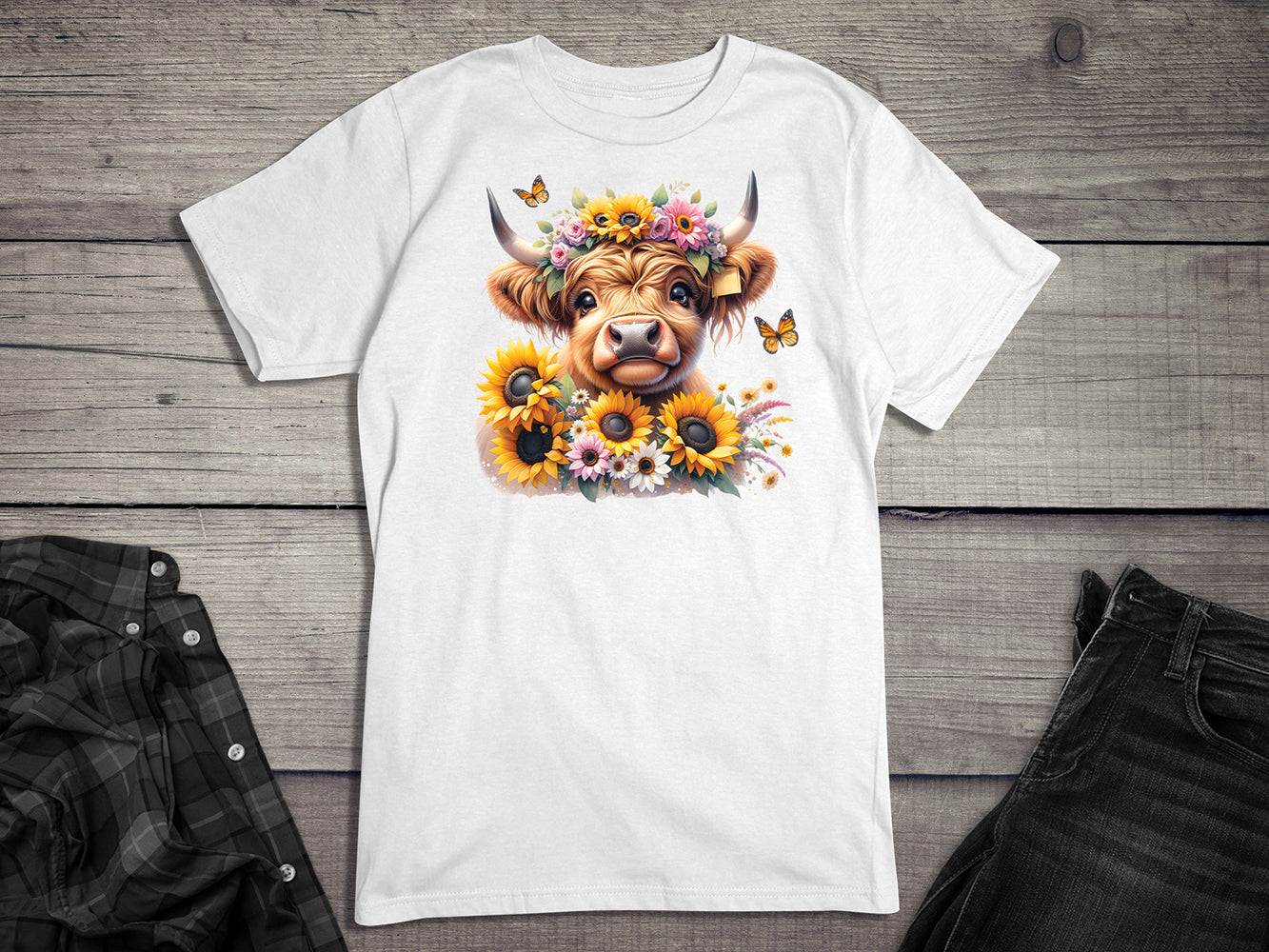 Highland Cow Flowers T-Shirt
