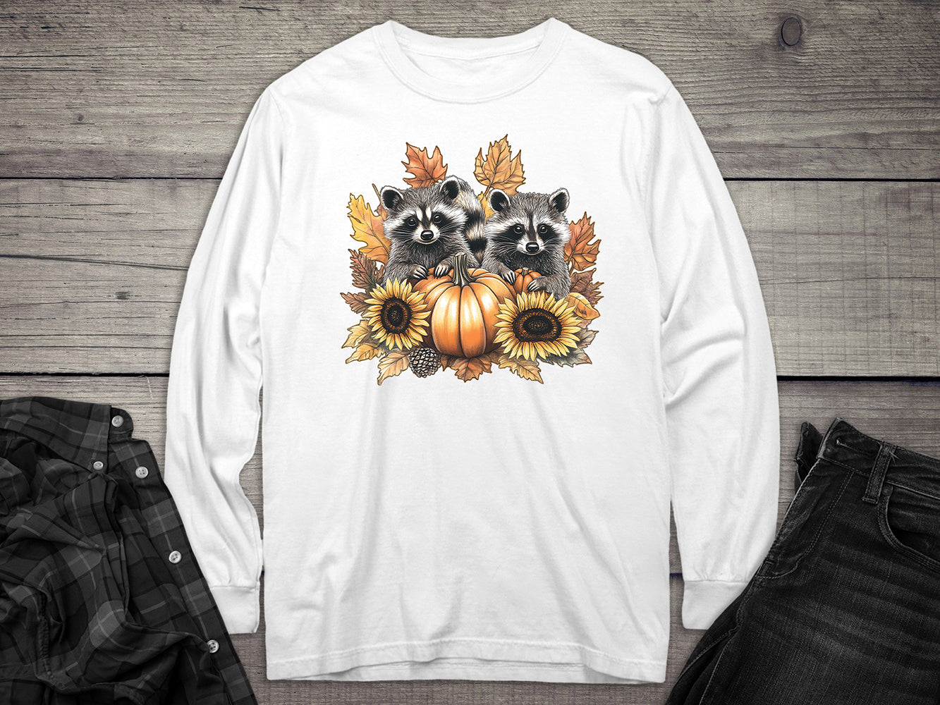 Fall Raccoons Long Sleeve Tee