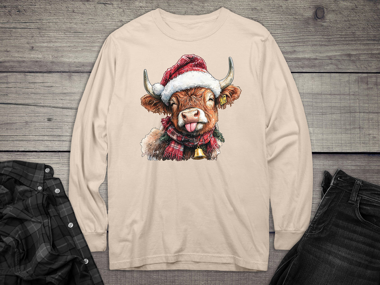 Christmas Highland Cow Long Sleeve Tee