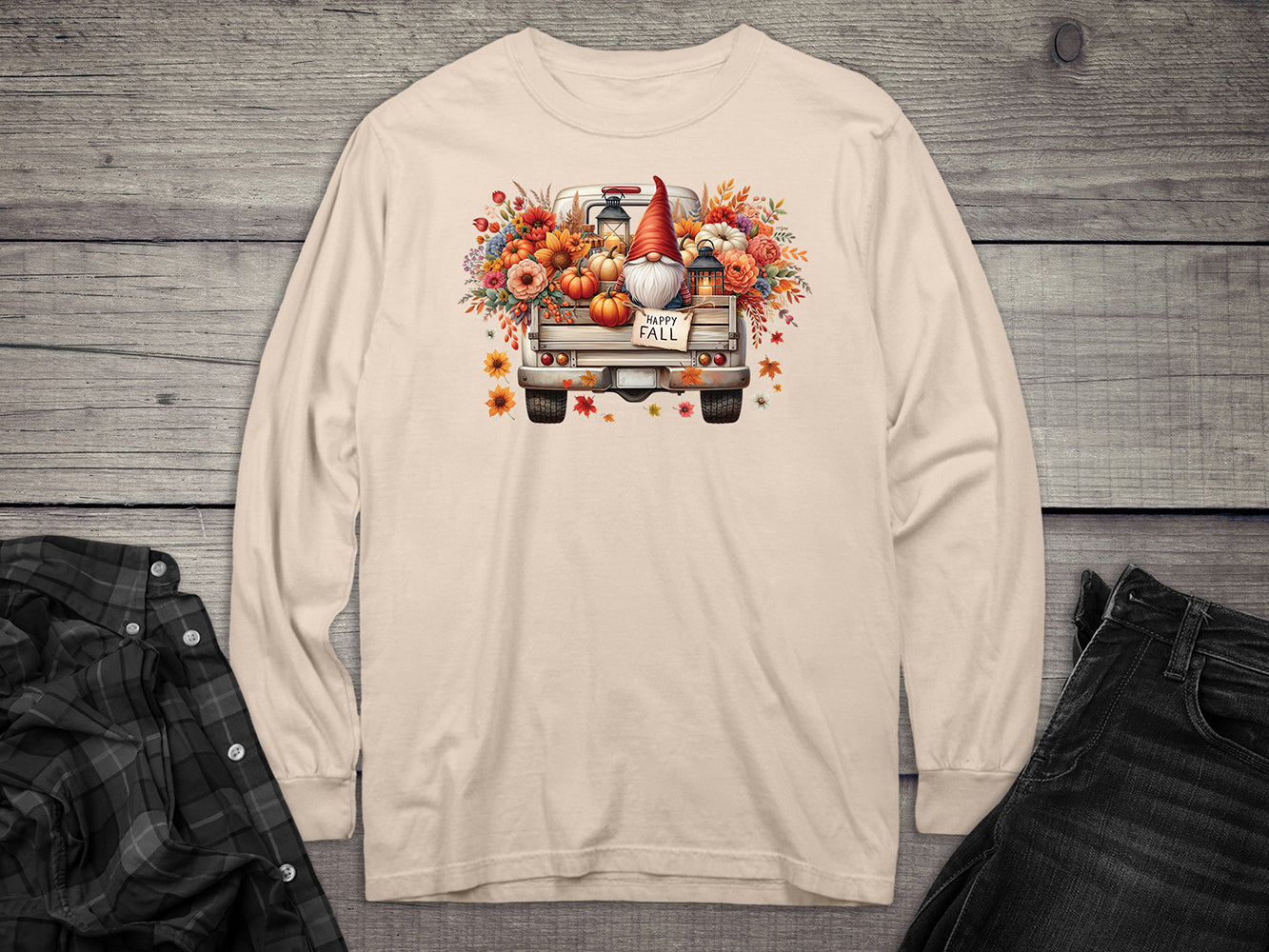 Fall Gnome Truck Long Sleeve Tee