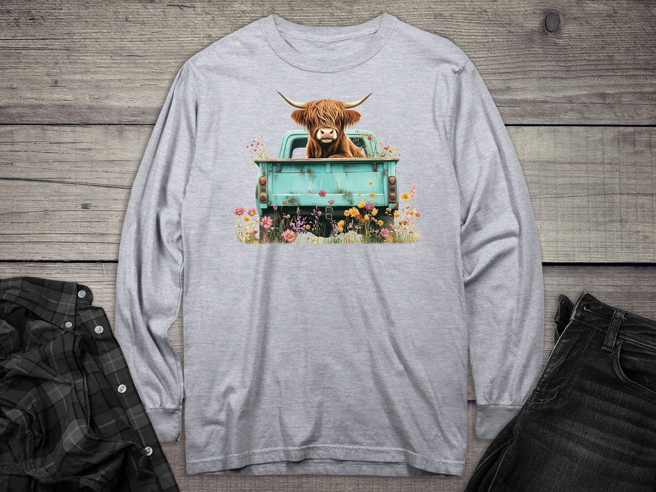 Highland Cow Truck Long Sleeve Tee