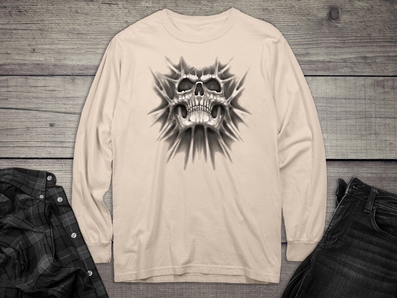 Gray Skull Roots Long Sleeve Tee