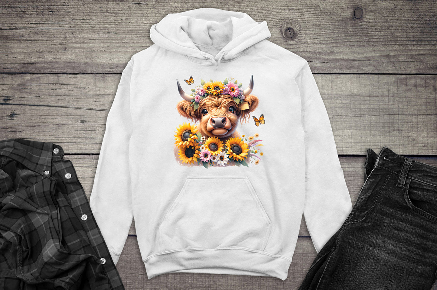 Highland Cow Flowers Hoodie