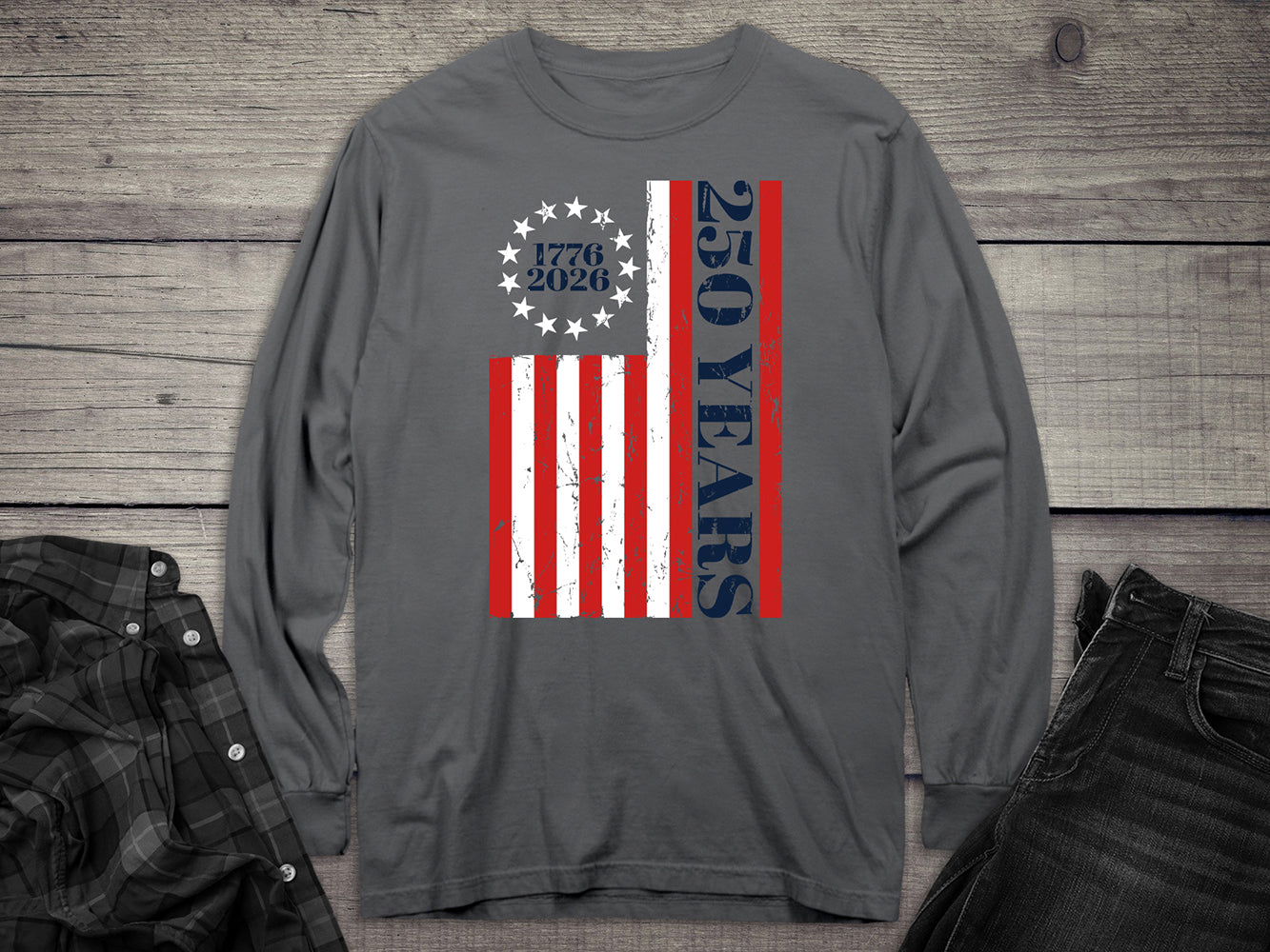 USA 250 Years Flag Long Sleeve Tee
