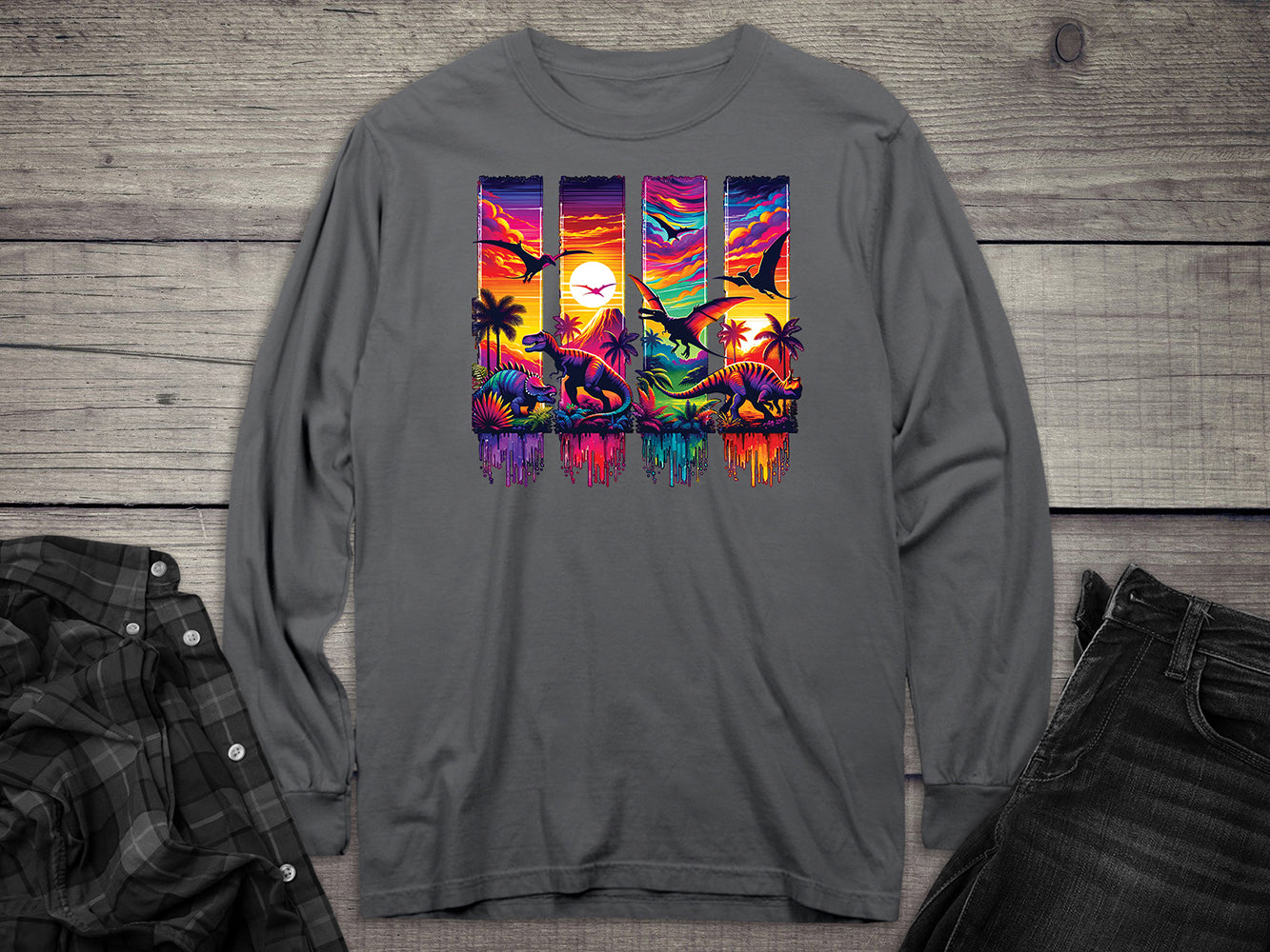 Colorful Dinosaurs Long Sleeve Tee