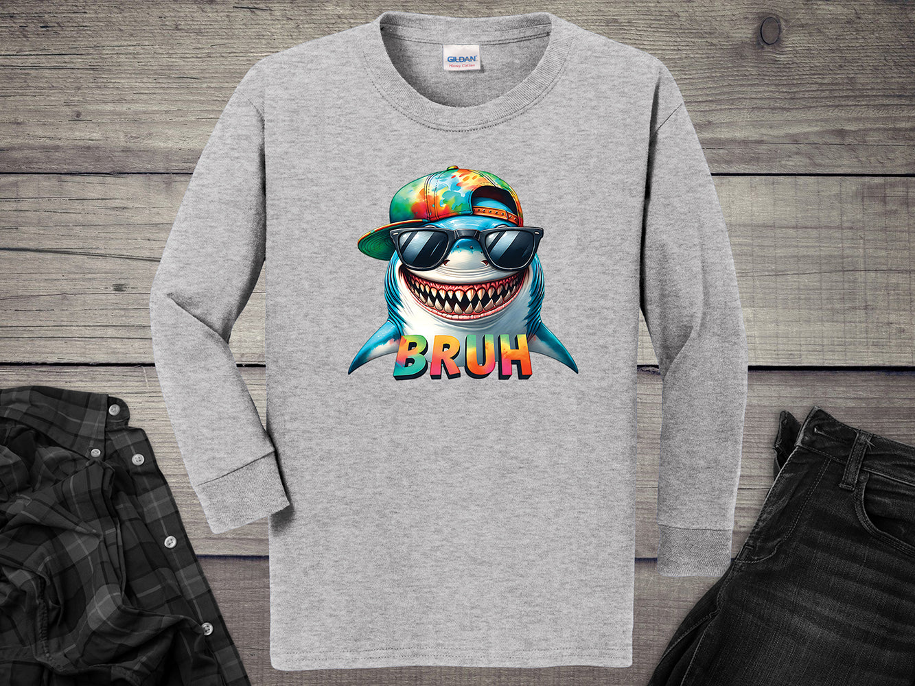 Bruh Shark Youth Long Sleeve Tee