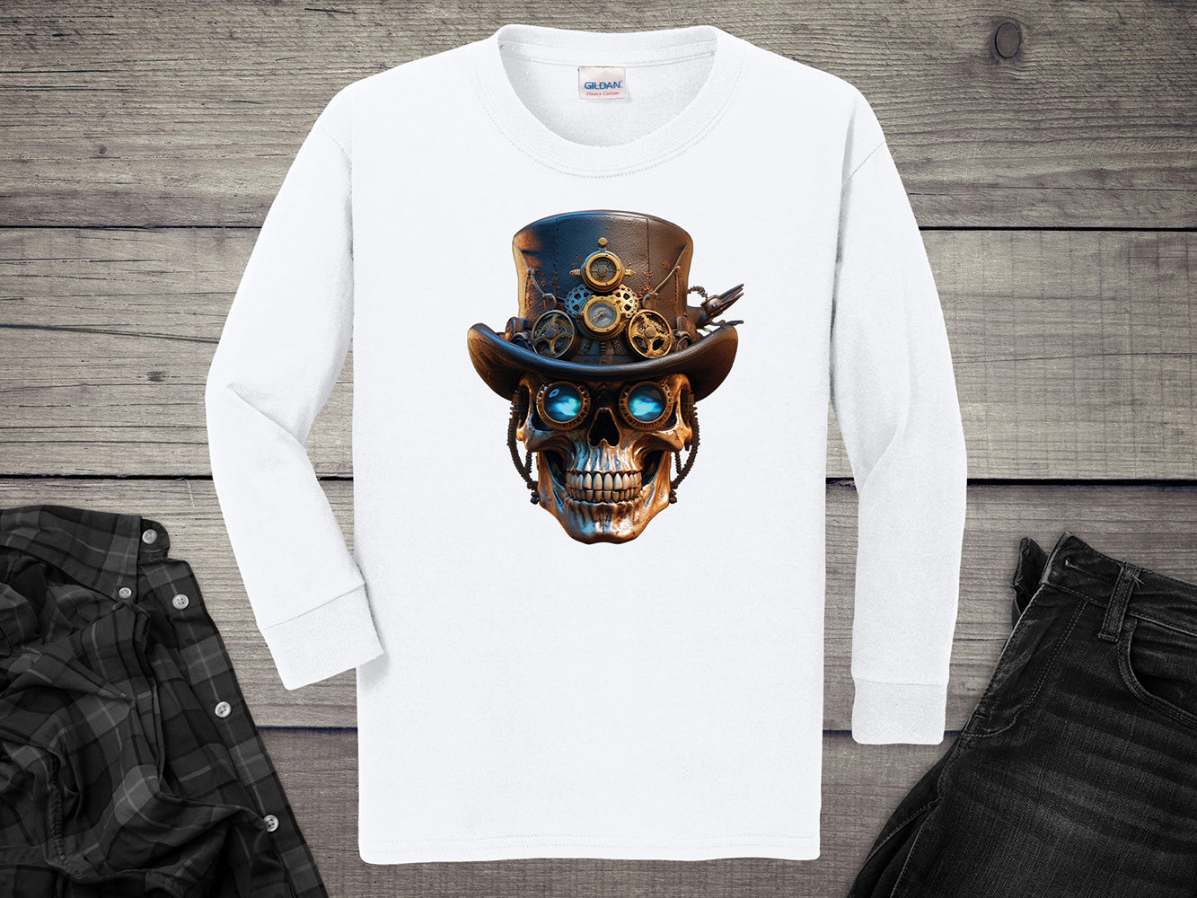 Steampunk Skull Youth Long Sleeve Tee