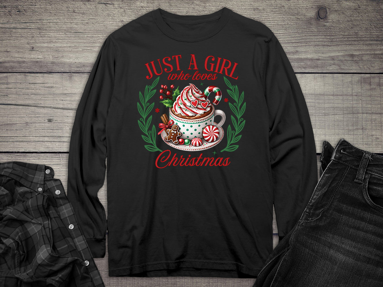 Girl Who Loves Christmas Cocoa Long Sleeve Tee