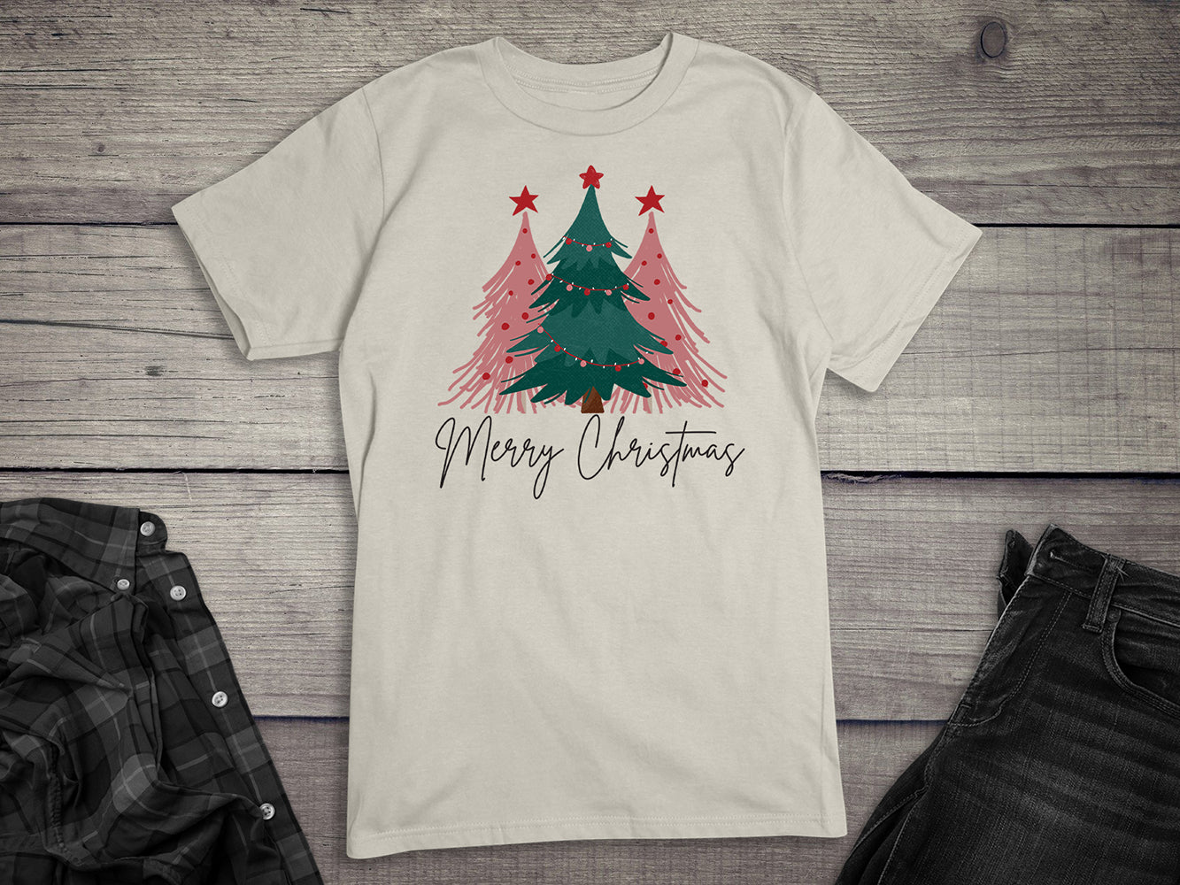 Merry Christmas Pink Trees T-Shirt