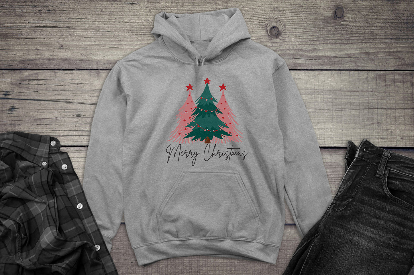 Merry Christmas Pink Trees Hoodie