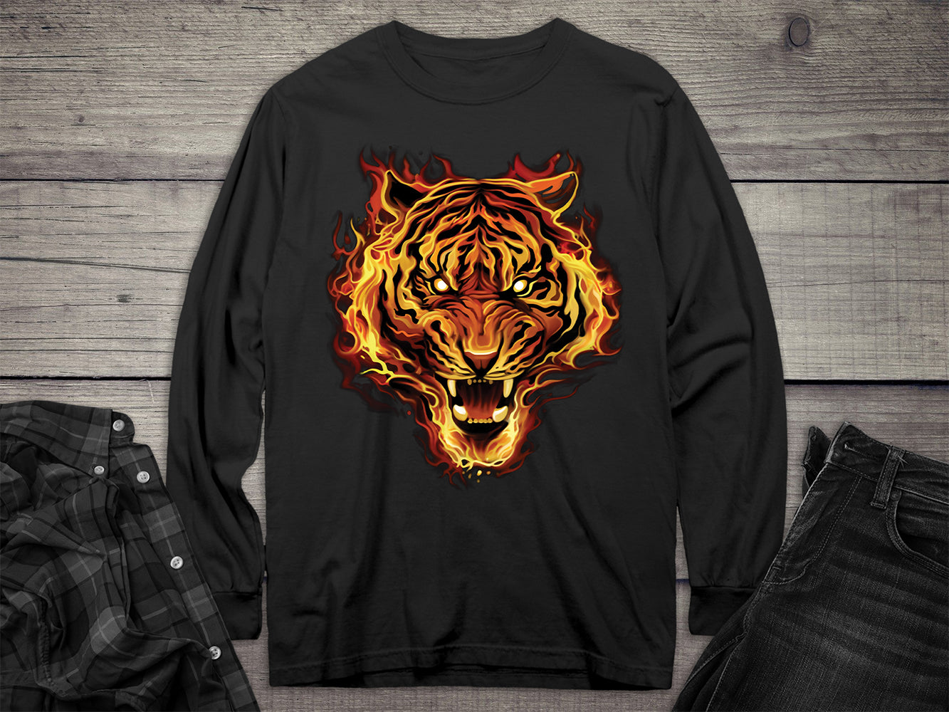 Flaming Tiger Long Sleeve Tee