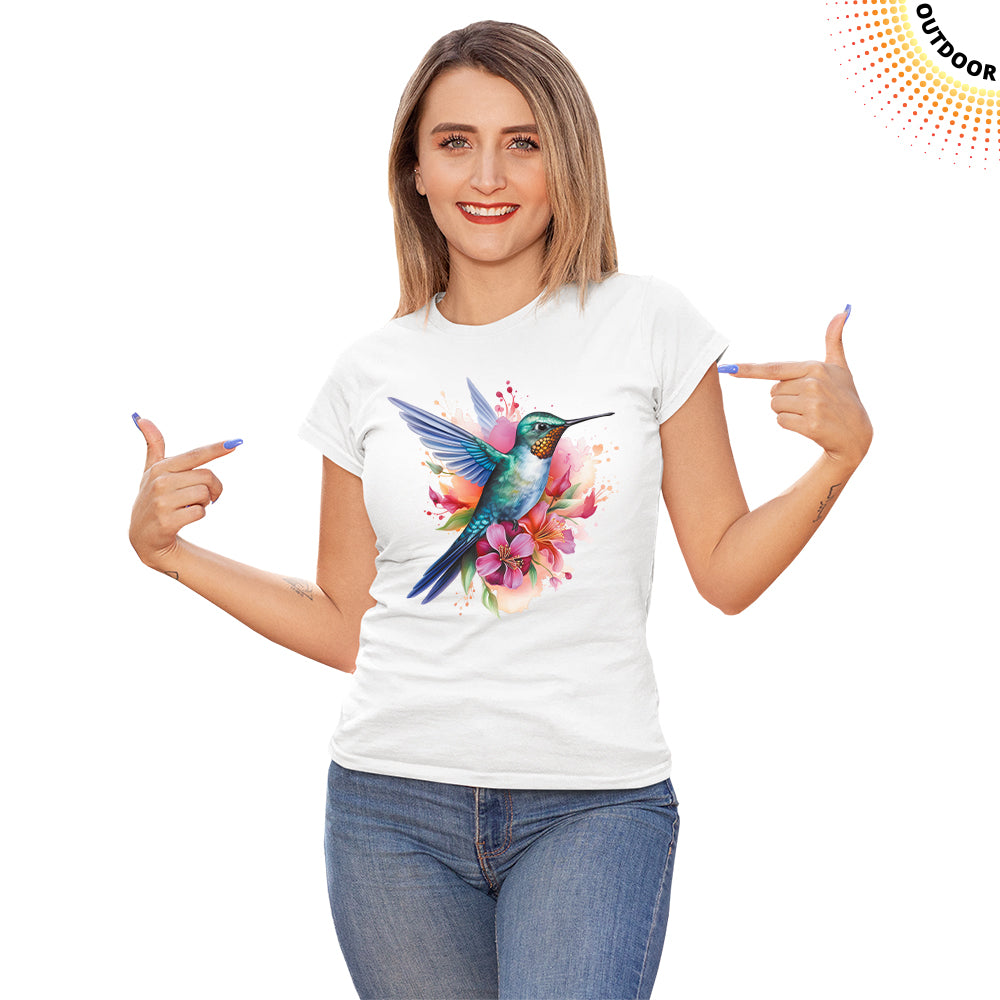 Women's Hummingbird Watercolor Solar Tee