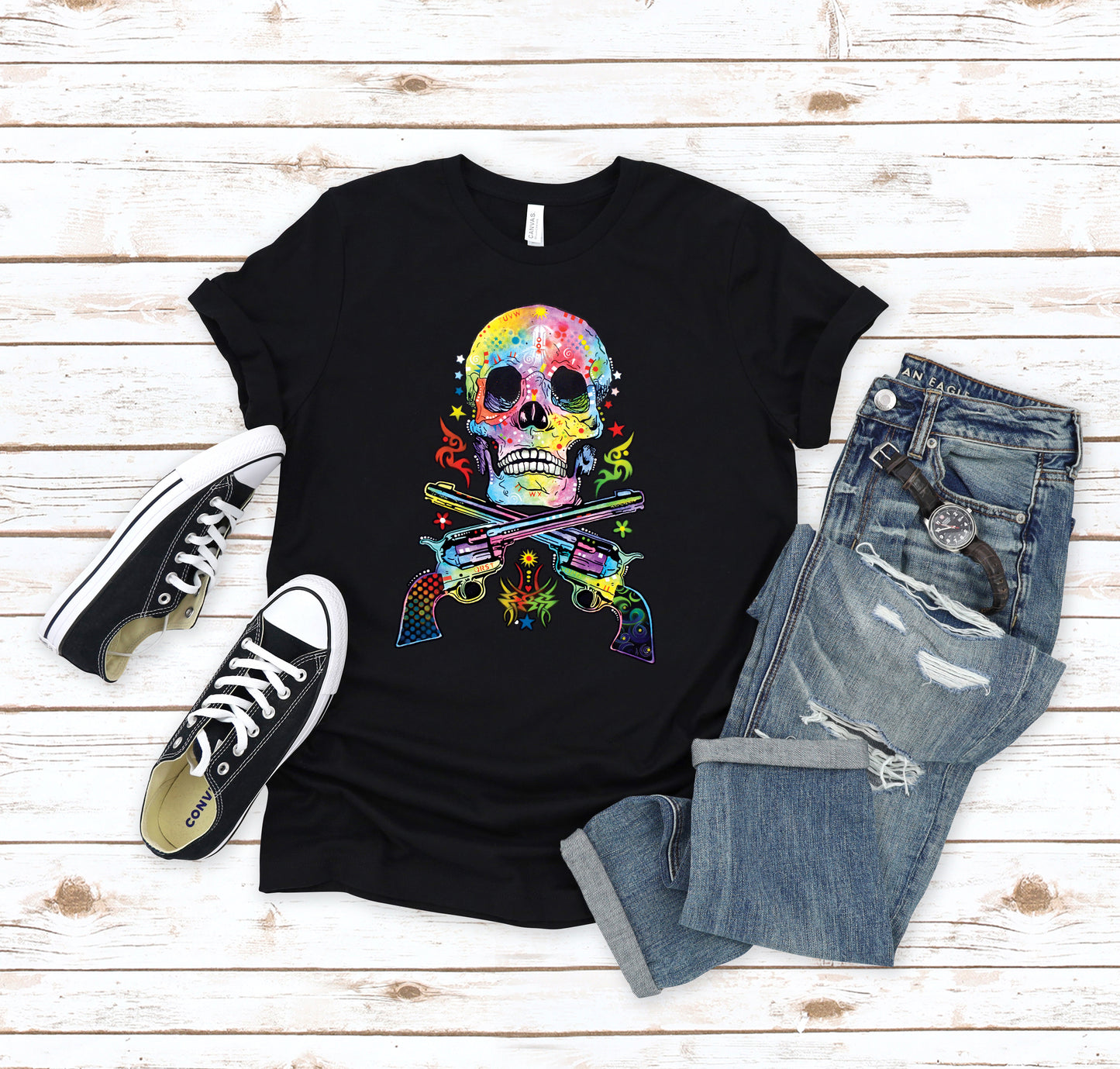Neon Skulls & Guns T-shirt