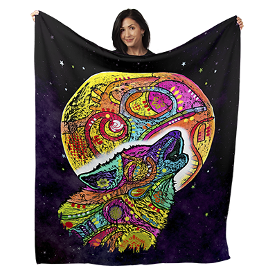 50" x 60" Howling Wolf Plush Minky Blanket