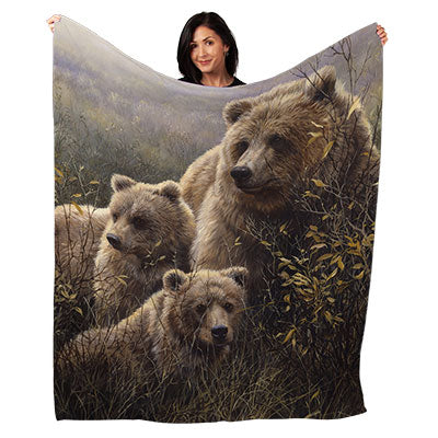 50" x 60" Denali Family Grizzly Bears Plush Minky Blanket
