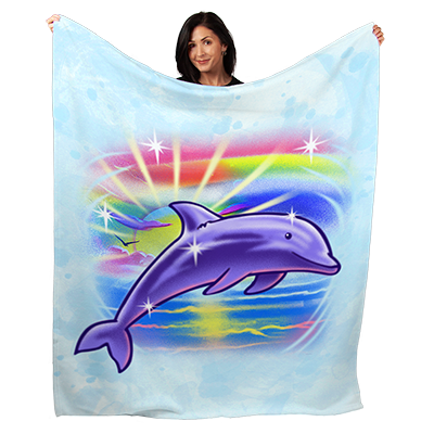 50" x 60" Airbrush Dolphin Plush Minky Blanket