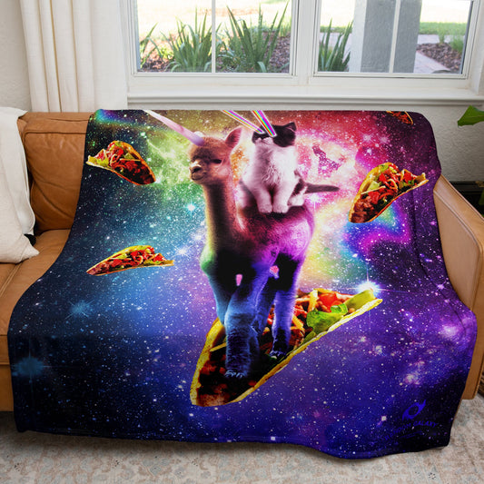 Cosmic Cat Riding Alpacacorn 50" x 60" Fleece Blanket