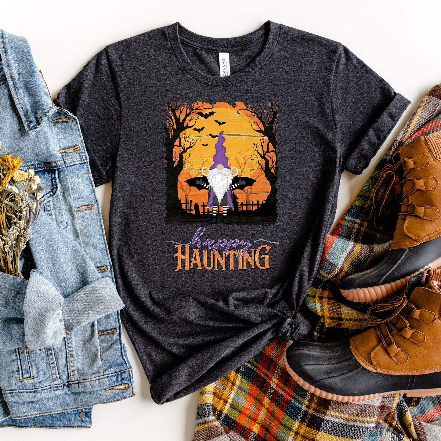Happy Haunting Gnome T-shirt, Halloween Tee