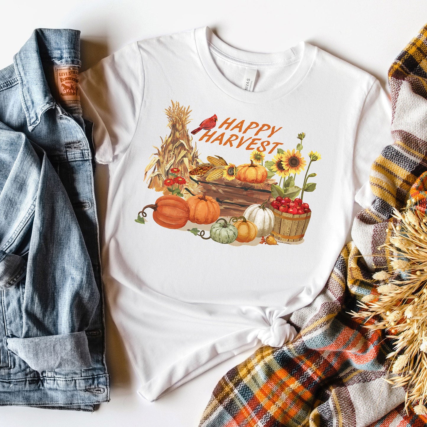 Happy Harvest Cardinal T-shirt, Autumn Tee