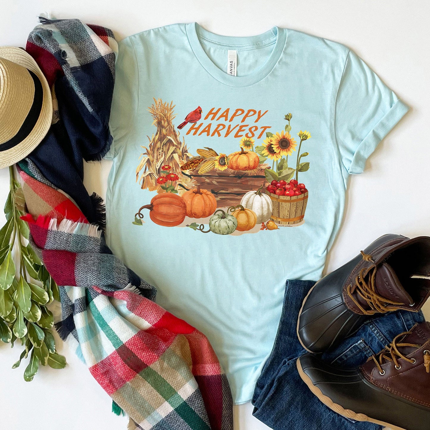 Happy Harvest Cardinal T-shirt, Autumn Tee