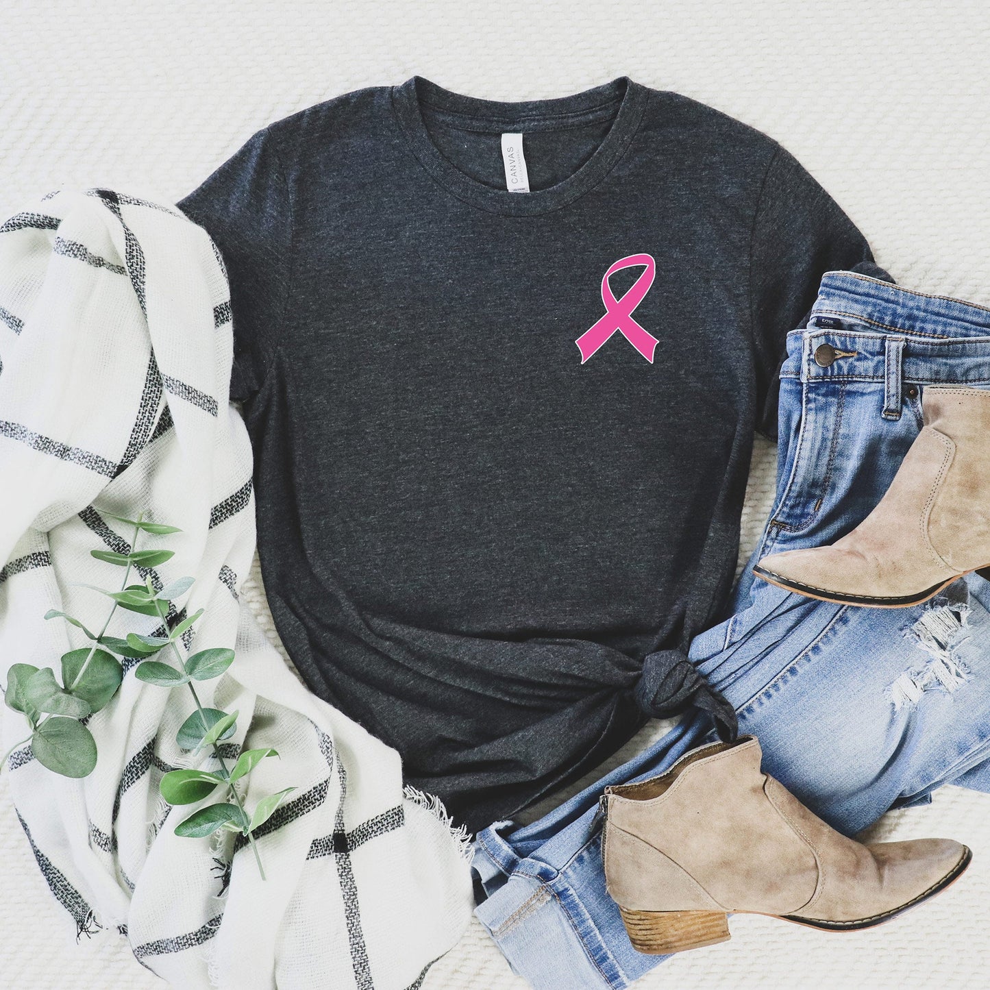 Pink Ribbon Crest T-shirt, Cancer Awareness Tee