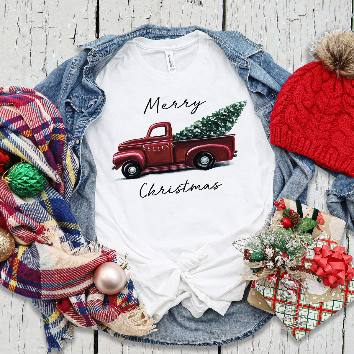 Merry Christmas Tree Truck T-shirt, Christmas Tee