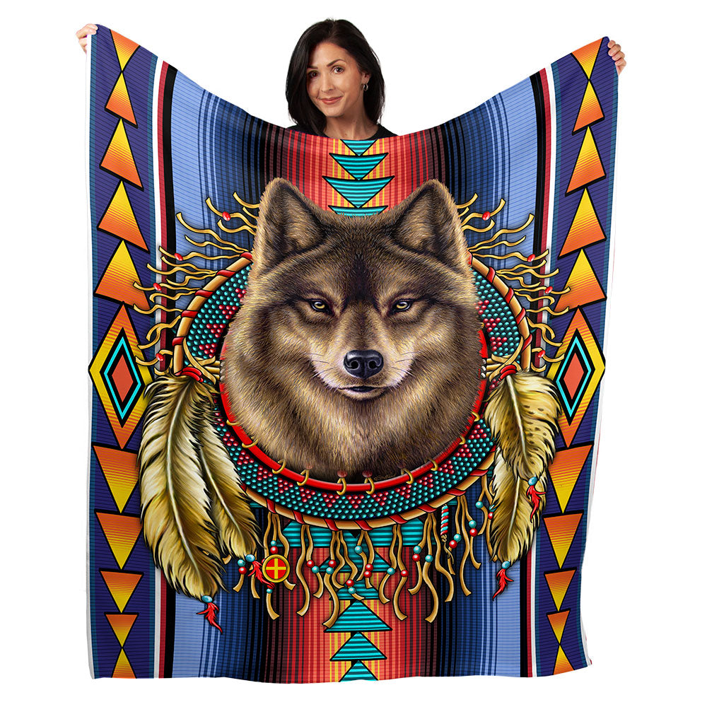 50" x 60" Serape Wolf Plush Minky Blanket