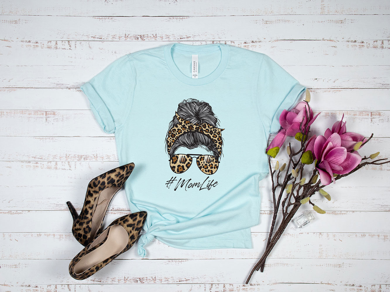 Leopard Print Mom Bun T-shirt