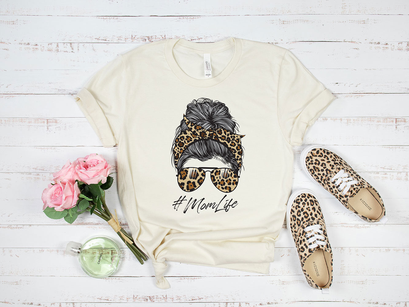 Leopard Print Mom Bun T-shirt