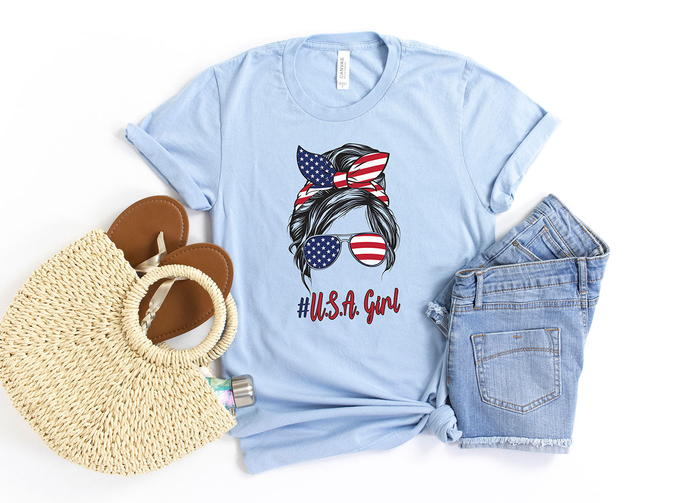 USA Girl Mom Bun T-shirt