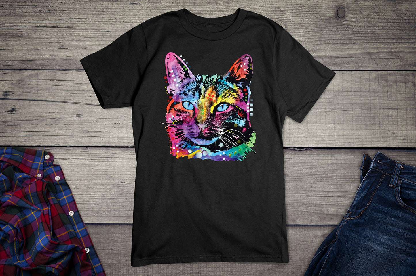 Neon Thoughtful Cat T-shirt