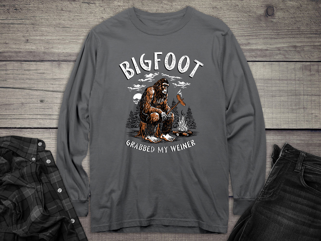 Bigfoot Grabbed My Weiner Long Sleeve Tee