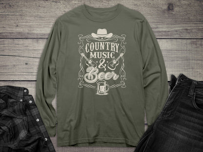 Country Music And Beer Long Sleeve Tee