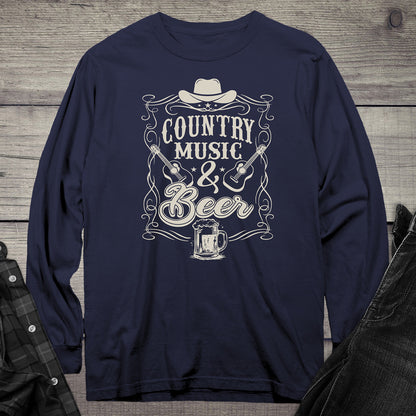 Country Music And Beer Long Sleeve Tee