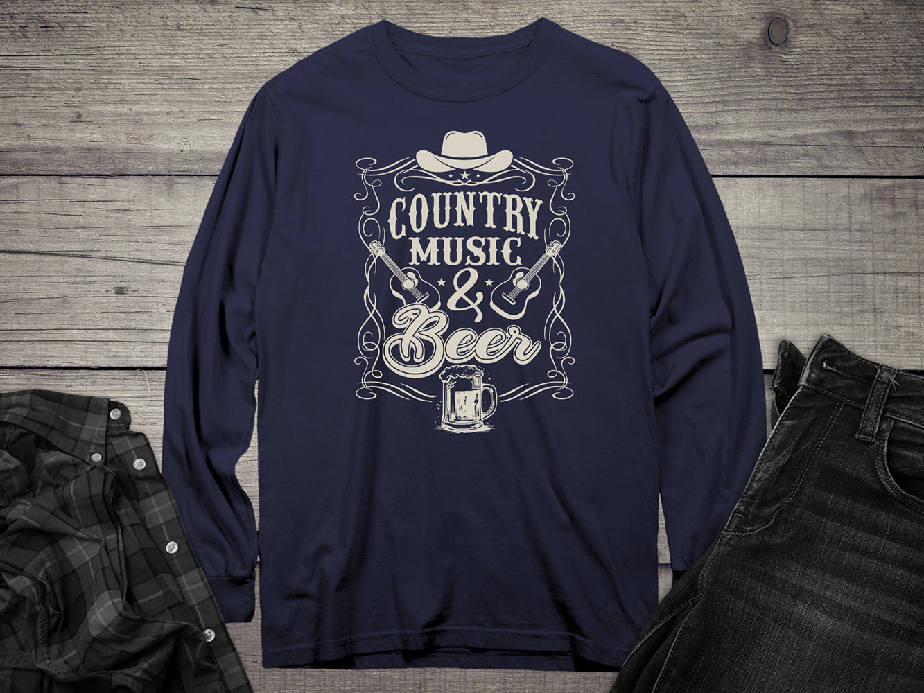 Country Music And Beer Long Sleeve Tee