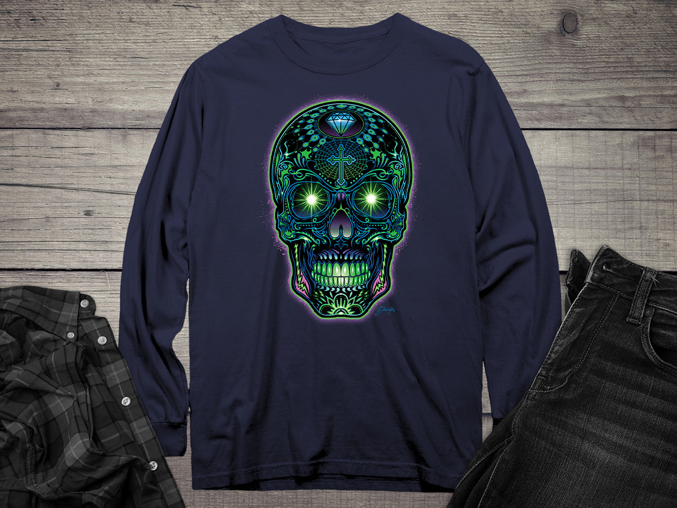 Bright Sugar Skull Long Sleeve Tee