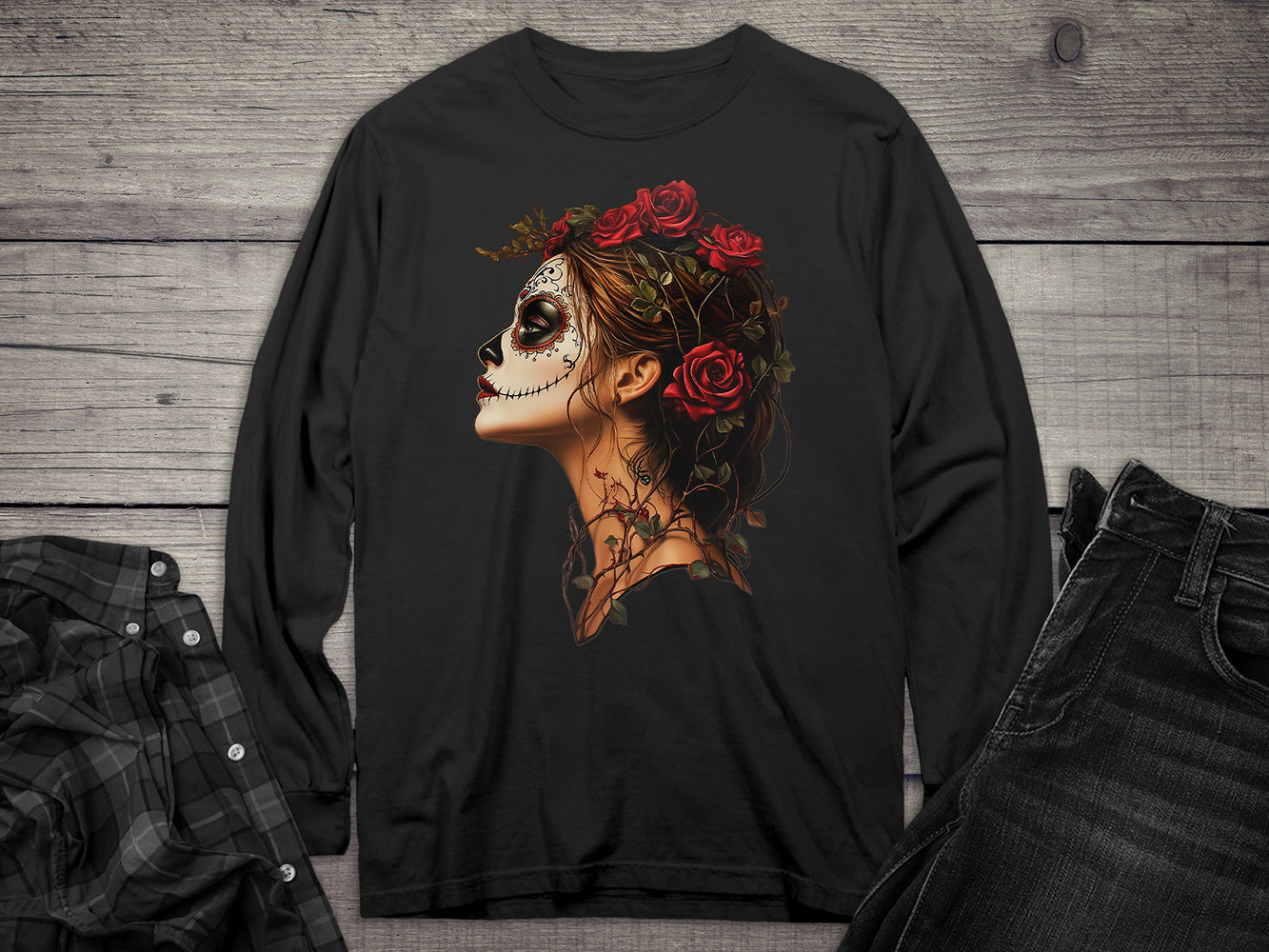 Sugar Skull Profile Long Sleeve Tee