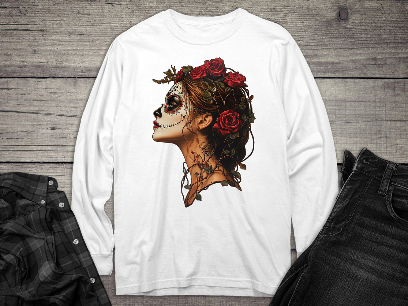 Sugar Skull Profile Long Sleeve Tee