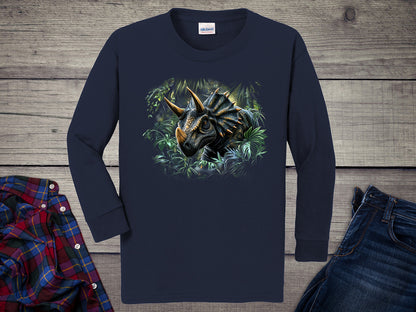 Triceratops Jungle Youth Long Sleeve Tee