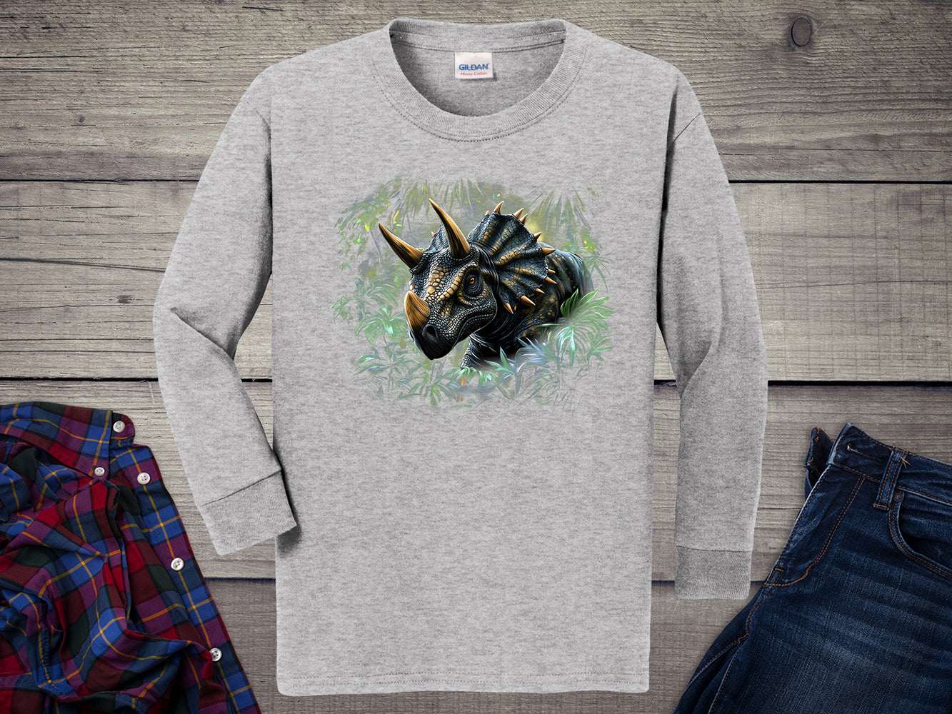 Triceratops Jungle Youth Long Sleeve Tee
