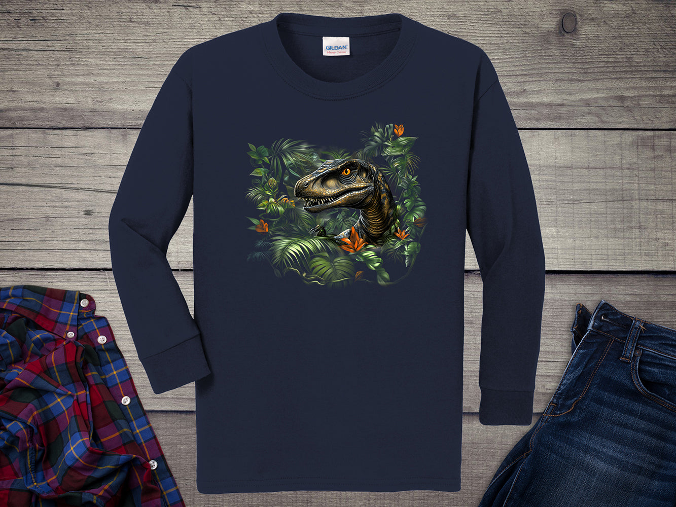 Velociraptor Jungle Youth Long Sleeve Tee