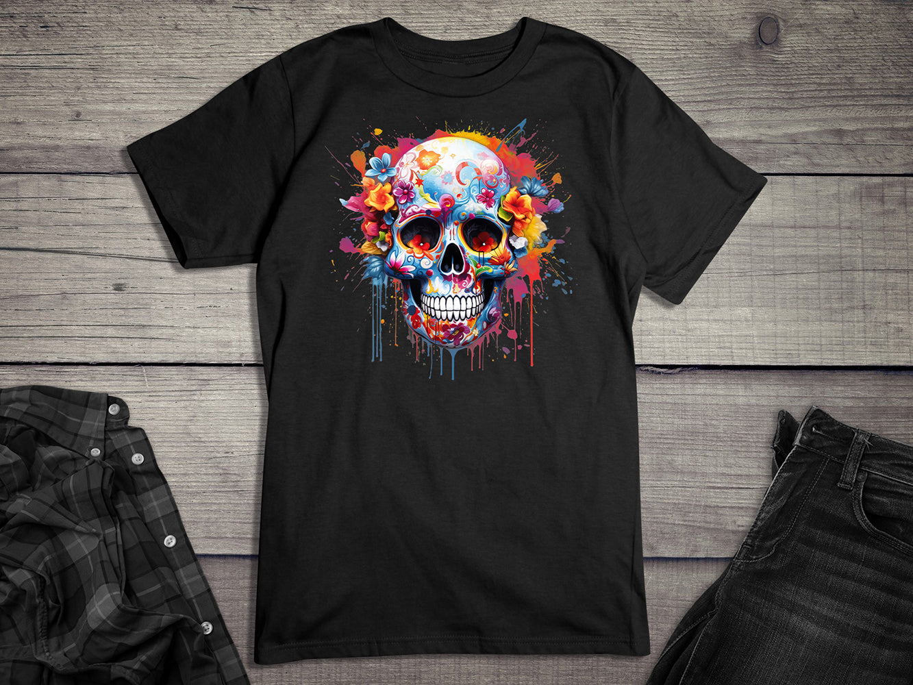 Neon Floral Sugar Skull T-Shirt