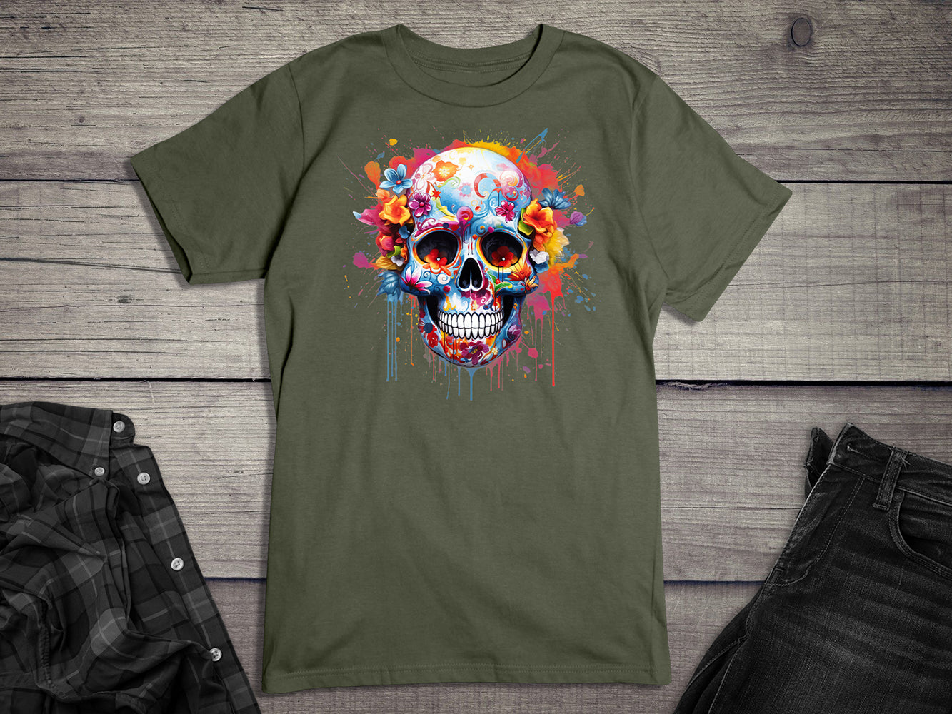 Neon Floral Sugar Skull T-Shirt
