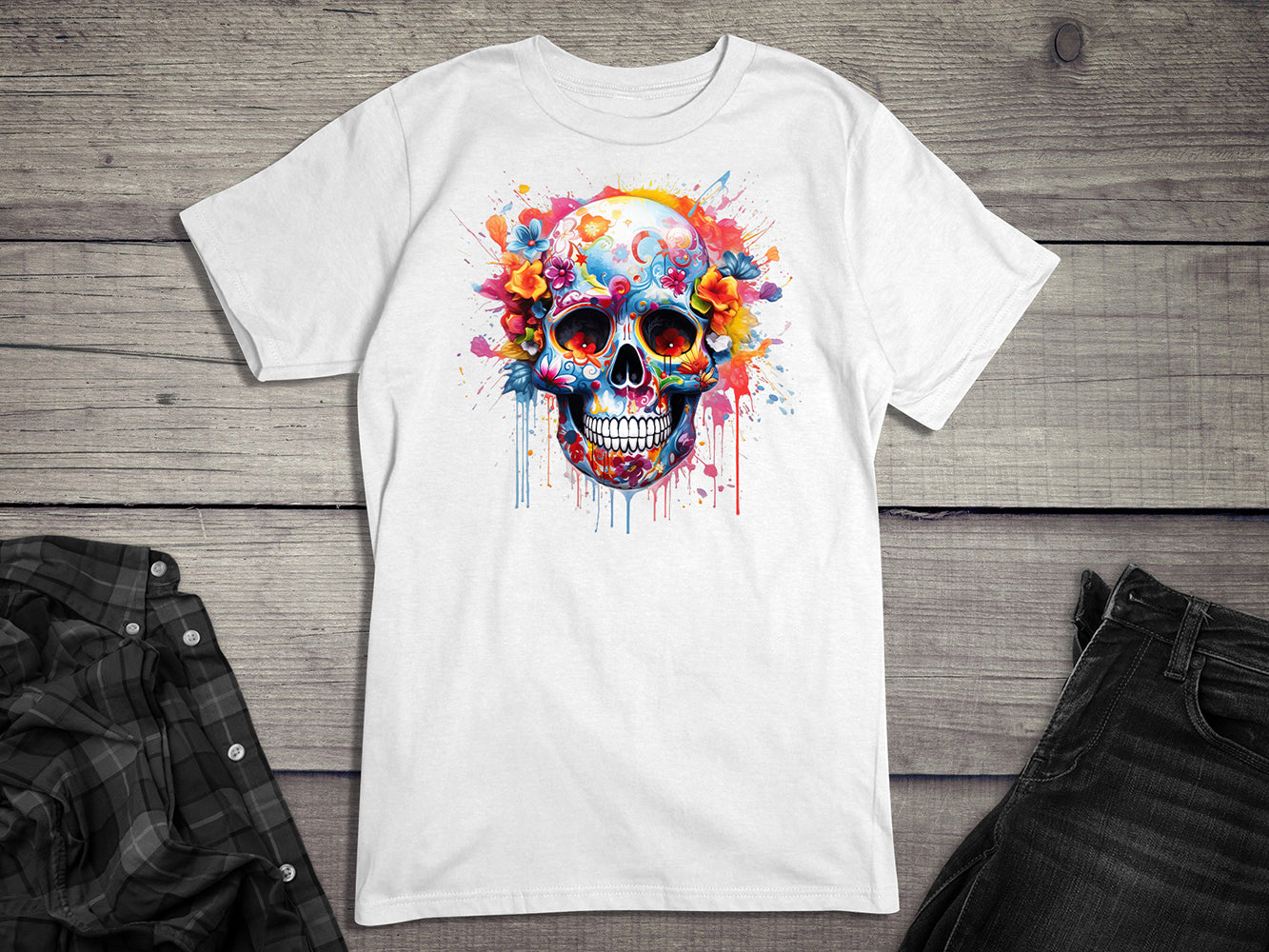 Neon Floral Sugar Skull T-Shirt