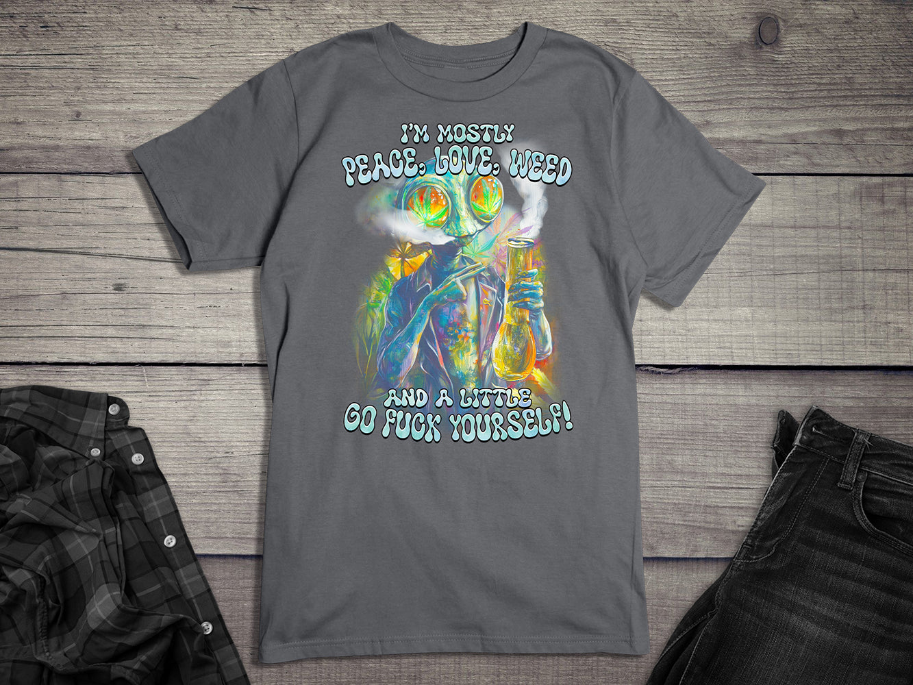 Peace Love Weed Alien T-Shirt
