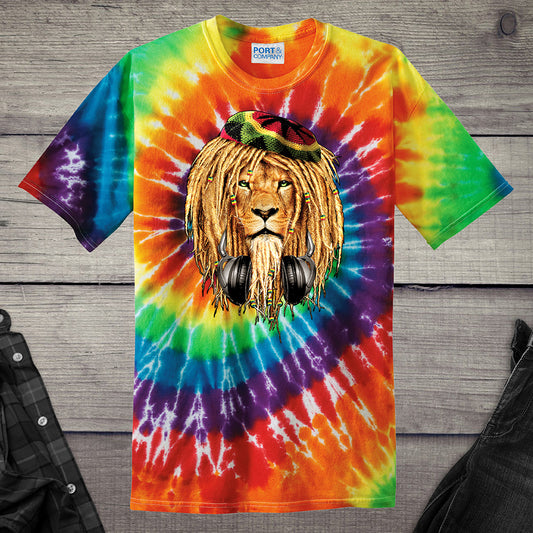 Rasta Lion Headphones Tie-Dye T-Shirt
